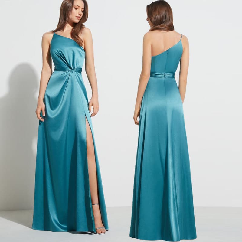 Lake Blue Bridesmaid Dress Satin High-End Unique Daily Wear French Simple Elegant Slimming Dress