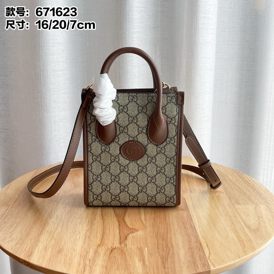 G Brand New Genuine Leather Retro Mini Tote Bag Classic Monogram Women's Shoulder Crossbody Handbag