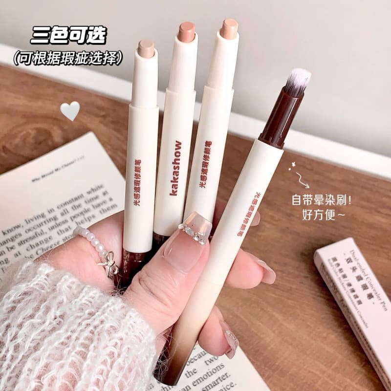 kakashow Dual-End Concealer Pen for Dark Circles, Tear Troughs, Acne Scars, and Spots, with Blending Brush, Long-Lasting Coverage