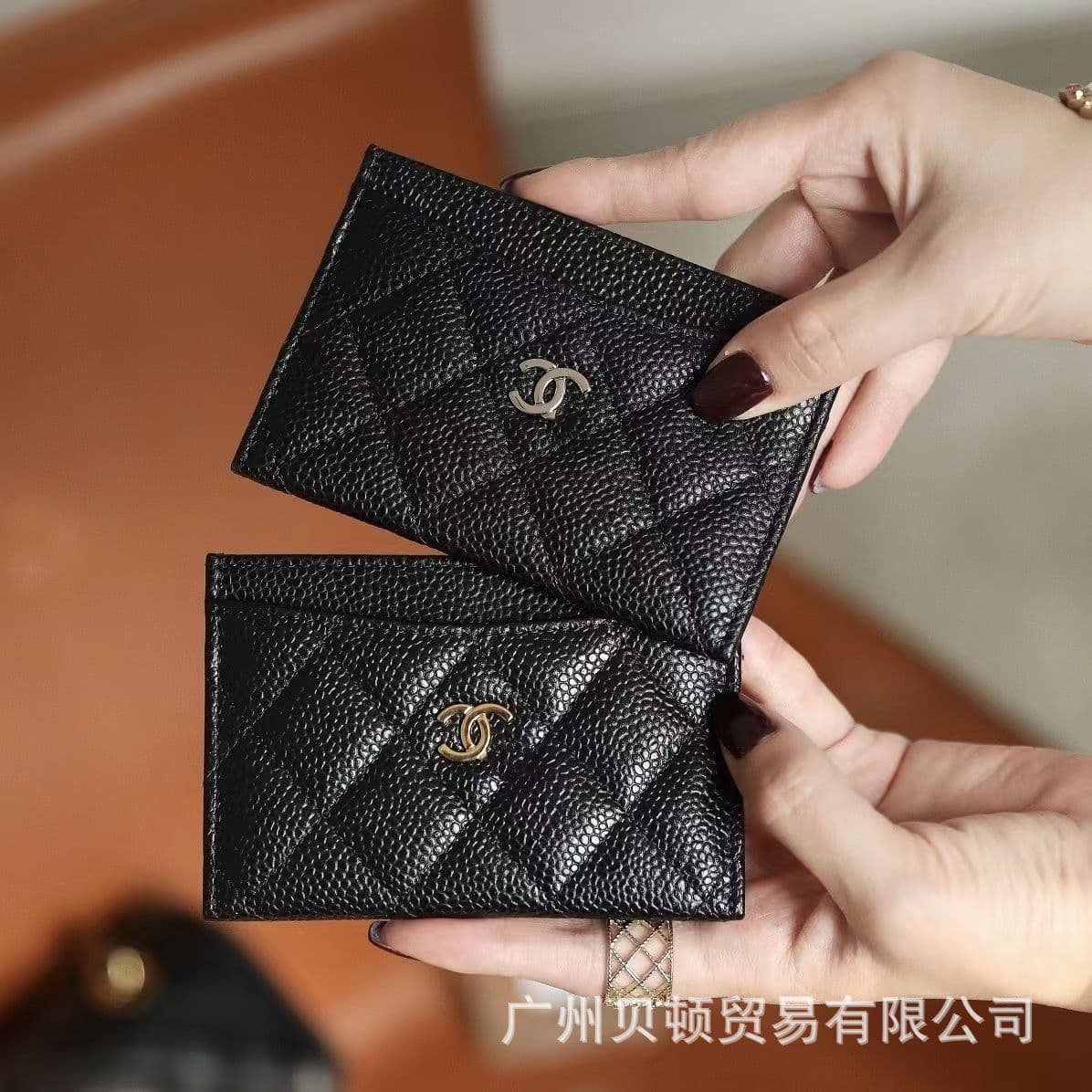 In Stock Drop Shipping Wholesale Caviar Card Holder Card Sleeve Coin Purse Organizer Luxury Leather Chanel-style Quilted Pattern