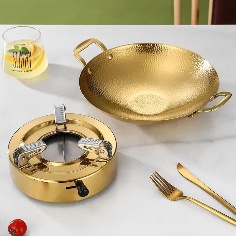 Stainless Steel Dry Pot Commercial Dry Pot Stove Restaurant Hammered Gold Pattern Alcohol Stove Pot Set Drop Shipping