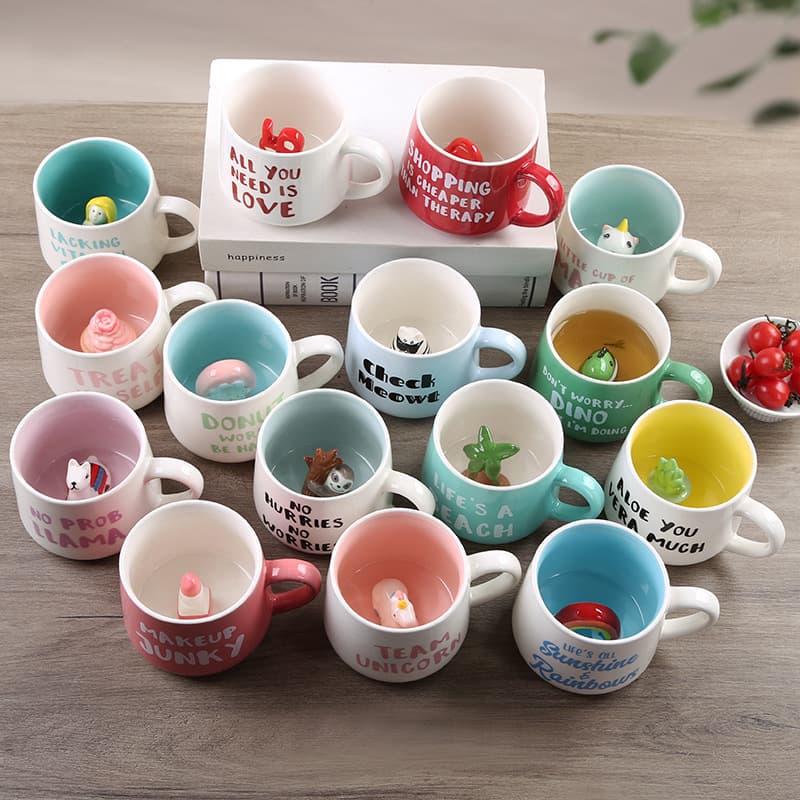 3D Ceramic Mug Coffee Cup Cartoon Cute Animal Inside Cup Dinosaur Unicorn Sloth Water Cup
