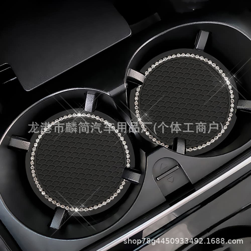 Cross-border Source Stock Round Grid Soft Rubber Rhinestone Car Cup Mat Non-slip Creative Storage Car Cup Coaster