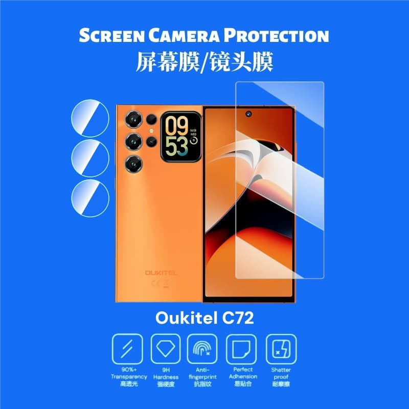 Suitable for Oukitel C72 tempered film C62GT screen protection high-transparency glass screen printing C67 high-definition lens film
