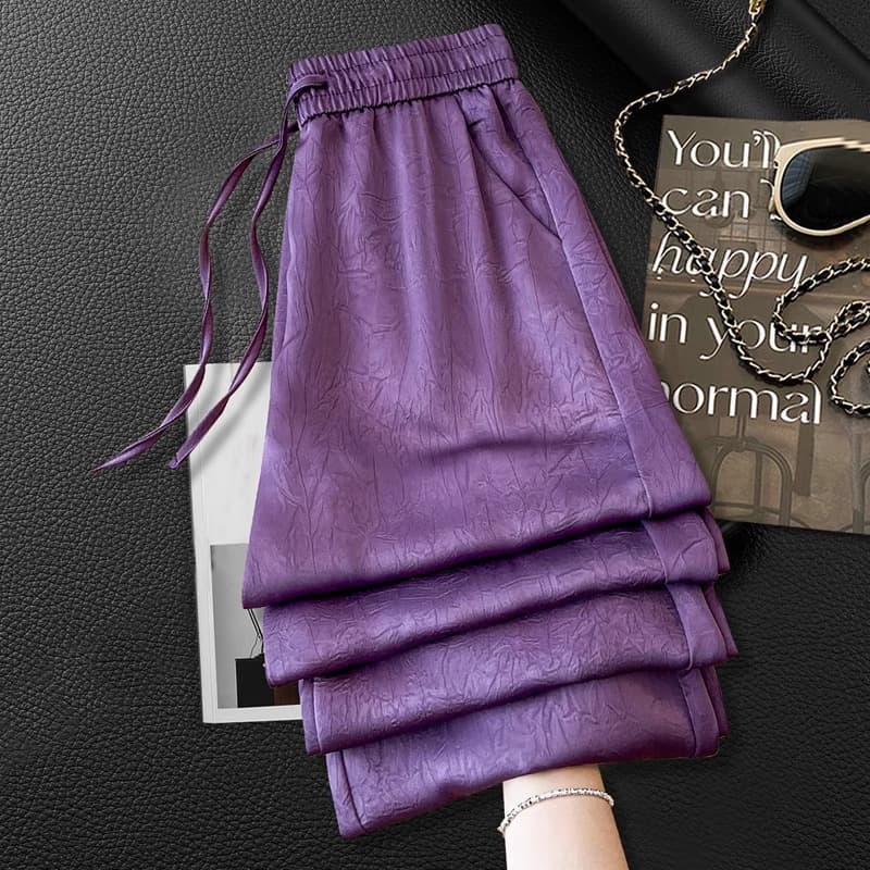 Satin Jacquard Acetate Wide-Leg Pants for Women 2026 Summer Thin High-Waist Flowy Sun-Protection Ice Silk Casual Straight-Leg Trousers
