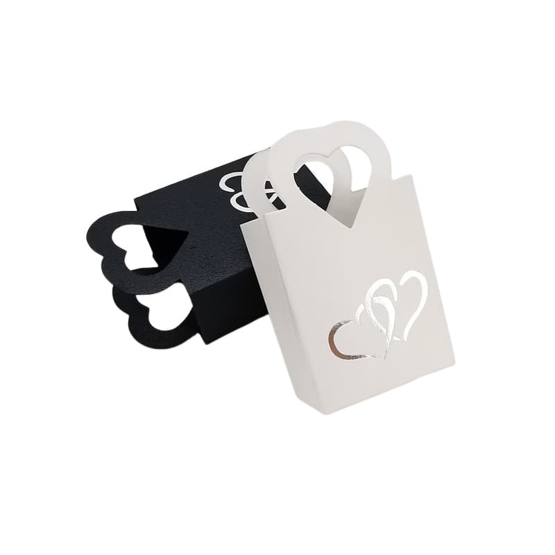 Mini Heart-Shaped Candy Box, Pearlescent Paper with Silver Foil Stamping, Love Handle Box, Small Size for Wedding Candy Box Promotional