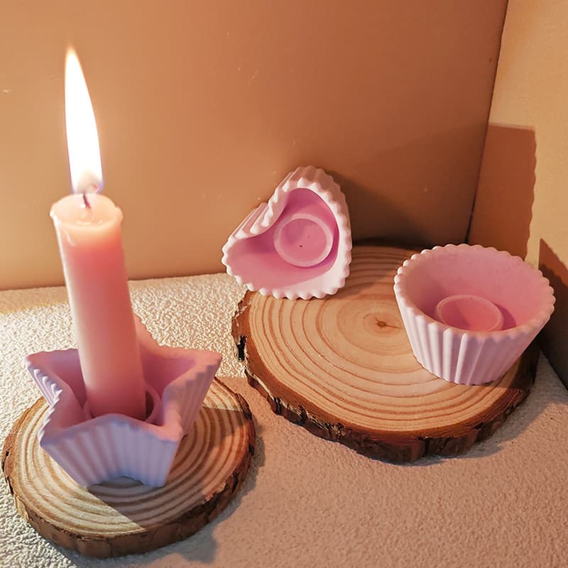 Striped Star Heart Candle Holder Silicone Mold DIY Star Candle Tray Plaster Mold Romantic Cake