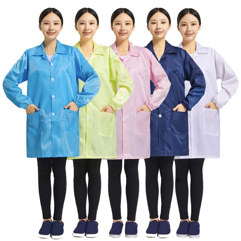 Anti-static mid-length lab coat, factory dust-free protective workwear, white industrial gown