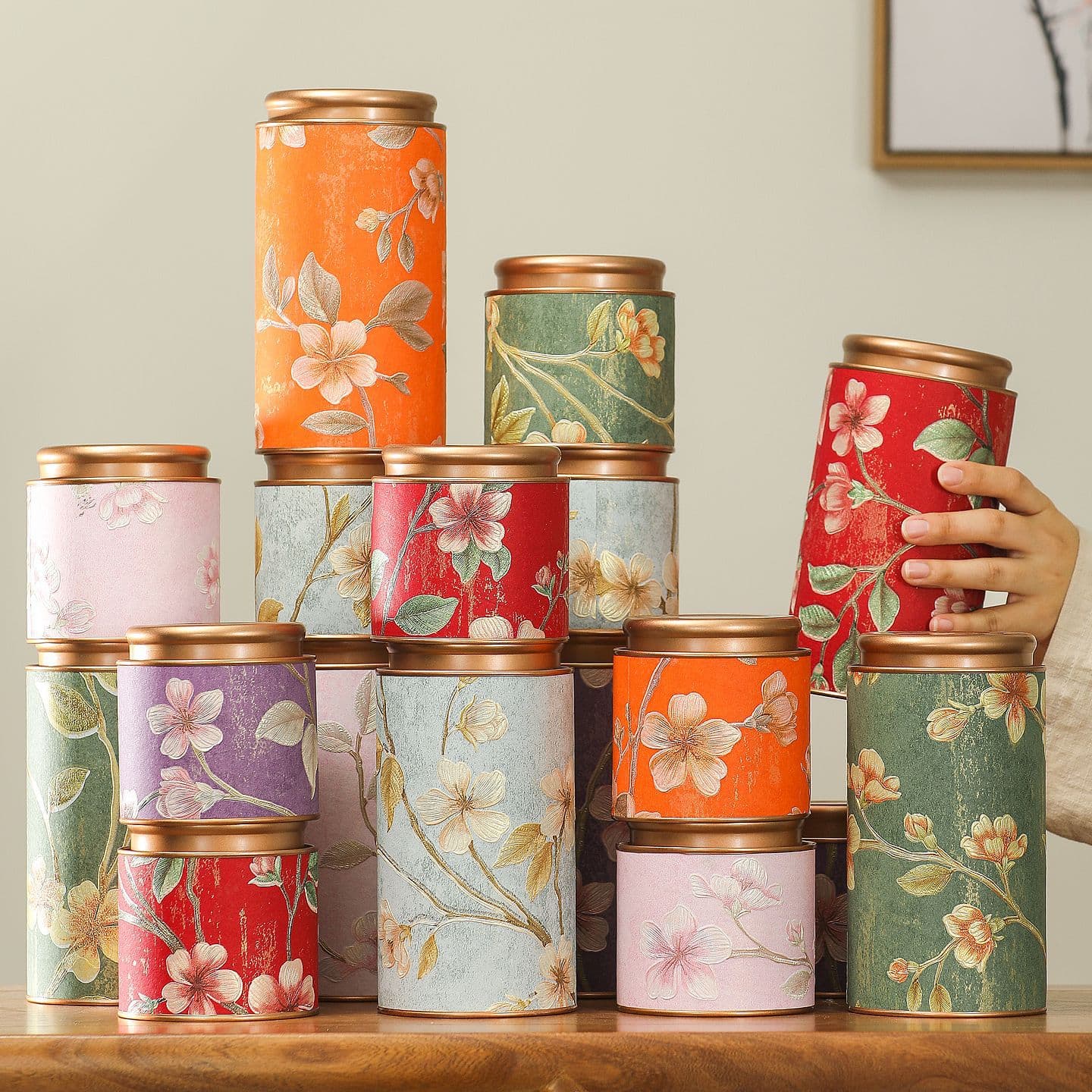 Tea Cans, Paper Cans, Flowers, New Chinese Style Sealed Cans, Black Tea, Green Tea, Oolong Tea, Rose Tea, Tea Packaging Wholesale