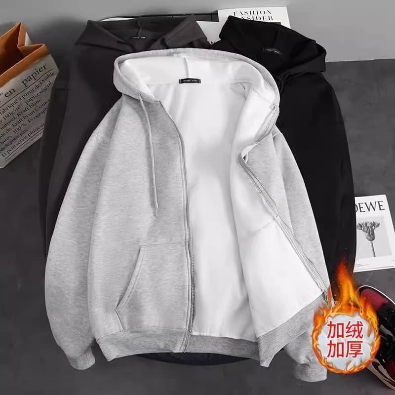 Men's Hooded Sweatshirt, Spring/Autumn/Winter 2024 New Style, Fleece-lined Thick Cardigan Jacket, Casual and Versatile Zip-up Jacket