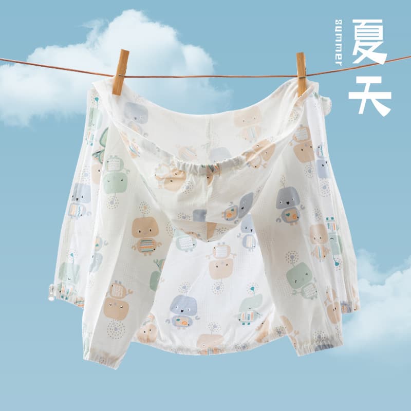 Children's Spring/Summer Sun Protection Clothing Pure Cotton Jacket Baby Skinwear Summer Thin Style Air-Conditioning Shirt Infant Outdoor Clothing