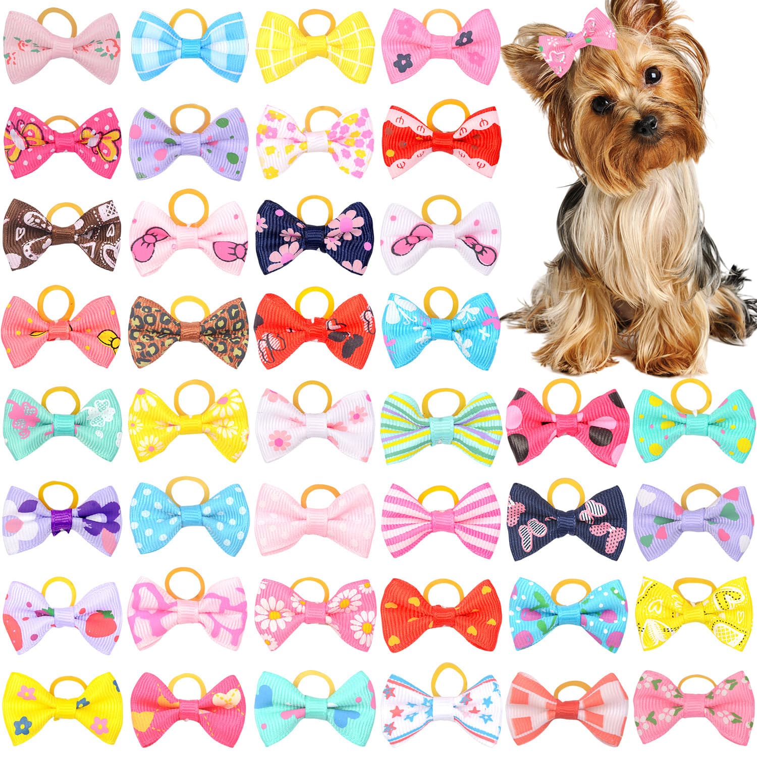 Cross-border pet dog headwear bow cat pet headband rubber band accessories ready stock multi-style mixed hair