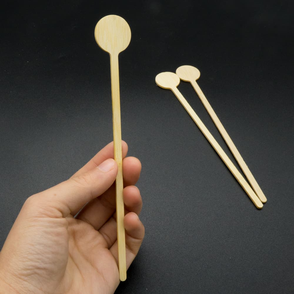 Disposable Bamboo Stirring Sticks, Wholesale with Laser Logo Option, Individually Packaged, Round-Head Coffee Sticks for Hot Drinks and Milk Tea
