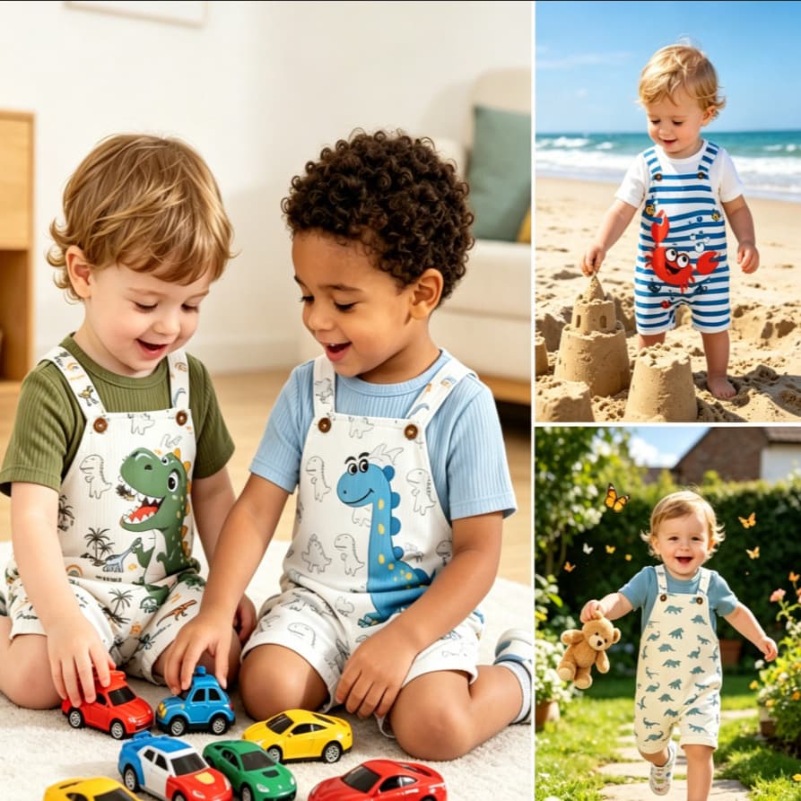 2026 New Summer Baby Short Sleeve Bib Overall Set Cute Animal Print Newborn Separate Two-Piece Set