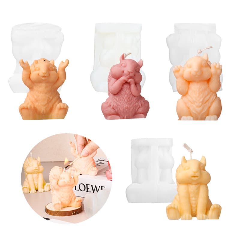 Cute Playful Squirrel Scented Candle Silicone Mold, Handmade DIY Animal Cute Little Squirrel Plaster Ornament