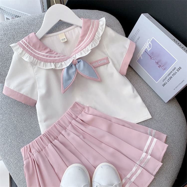 Girls college style skirt summer children's JK suit 2026 new style girl's shirt pleated skirt two-piece set