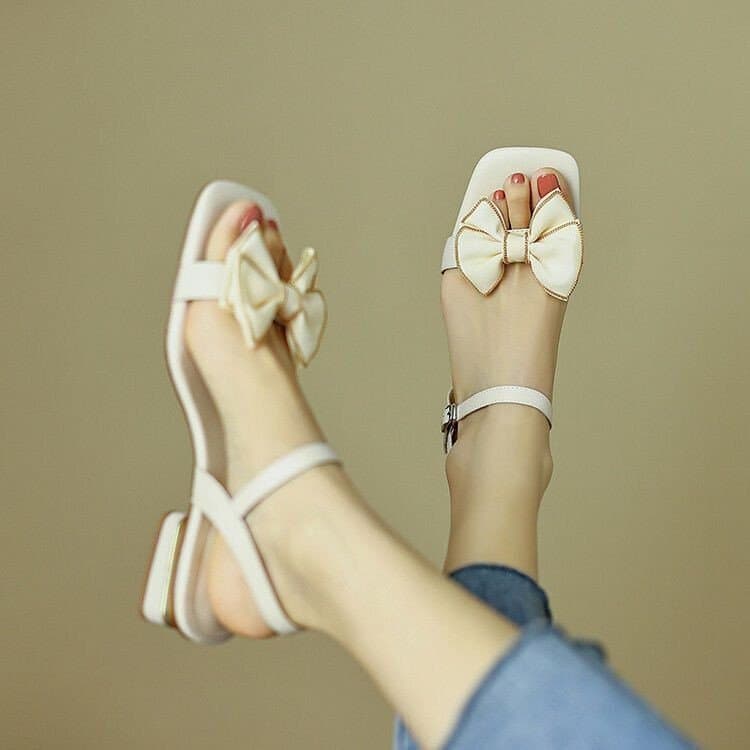Summer Chunky Heel Sandals for Women 2026 New Mid Heel Butterfly Bow Slippers Fairy Style Fashion Women's Shoes Outdoor Sandals