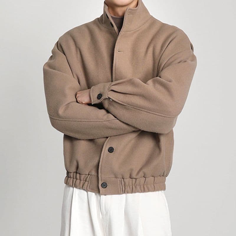 Spring Autumn Japanese Retro Draped Wool Loose Drop Shoulder Baseball Collar Jacket Unisex Trendy Couple Outerwear Fashion