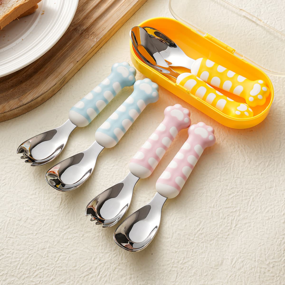 Cat Claw 316L Stainless Steel Ingot Spoon Cute Children's Spoon Baby Food Complementary Feeding Spoon Cute Portable Spoon and Fork