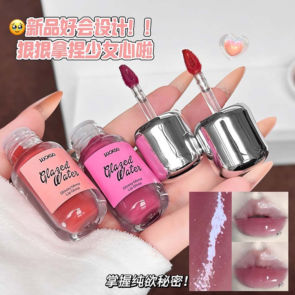 LUCKGO Glazed Watery Mirror Lip Gloss Mirror Watery Clear Moisturizing Glass Lip Korean Lipstick Cross-border Makeup