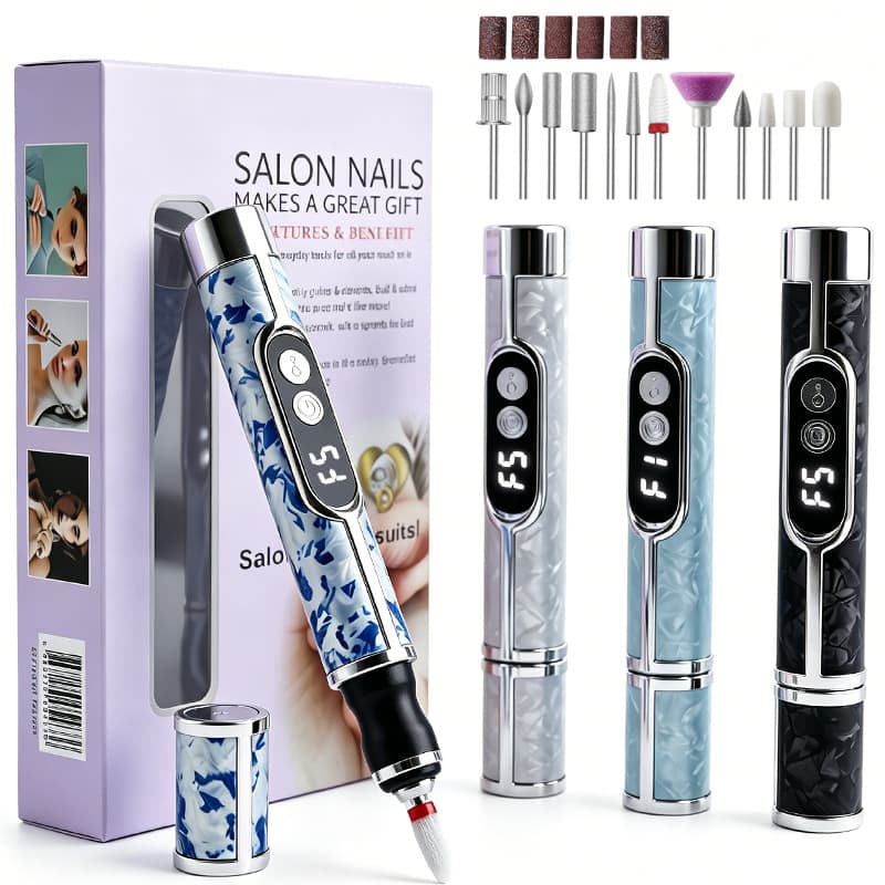 Cross-Border 2-in-1 Nail Drill Pen with Handheld Light, Dual-Use Electric Nail File, Rechargeable Pen-Style Nail Grinder