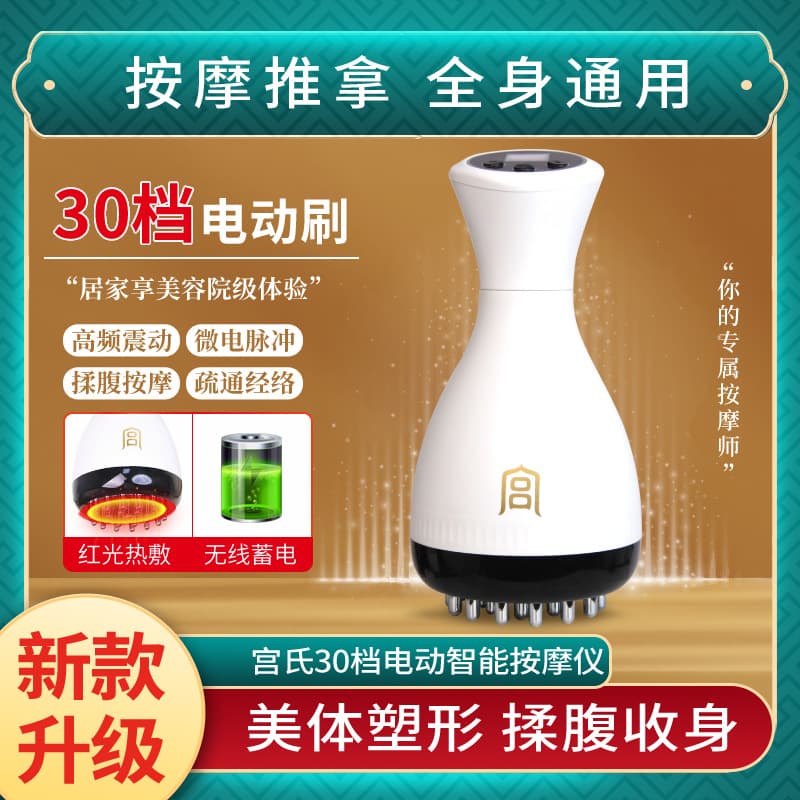 Gong's 30-Speed Electric Meridian Brush Full Body Universal Heat Compress Vibration Multifunctional Unblocking Meridians Gua Sha Massager