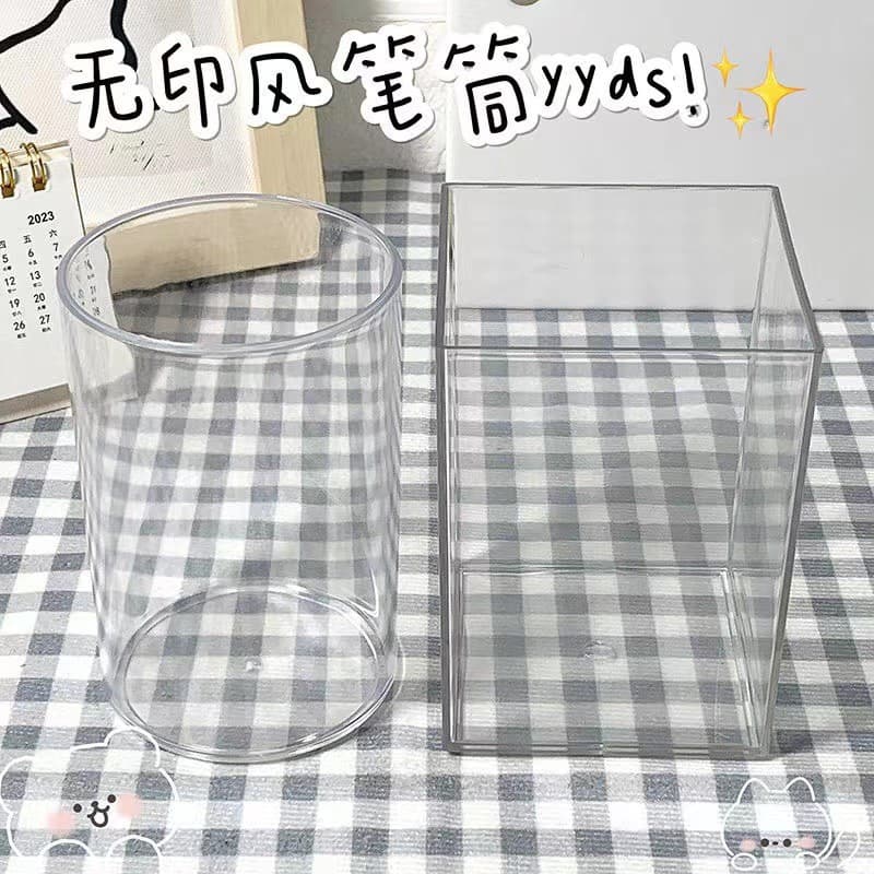 Acrylic transparent pen holder student children's desk pen box desktop storage box pen holder office pen bucket storage bucket