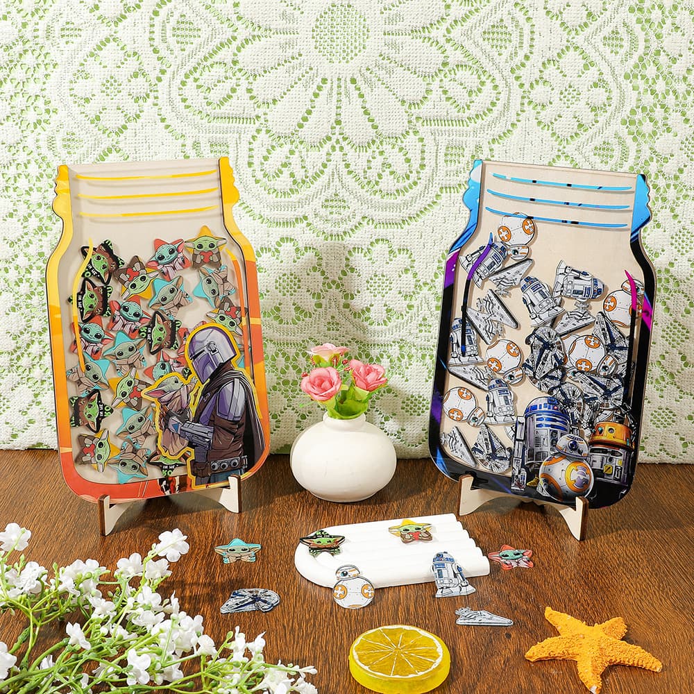 Popular wooden star reward jar children's points reward learning self-discipline sign-in token jar smiley face star jar