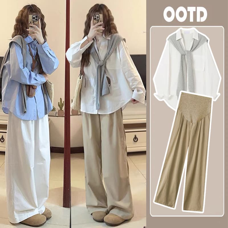 2026 new spring clothing for pregnant women, spring and autumn suits, shirts, tops, wide-leg pants, trousers, spring two-piece sets