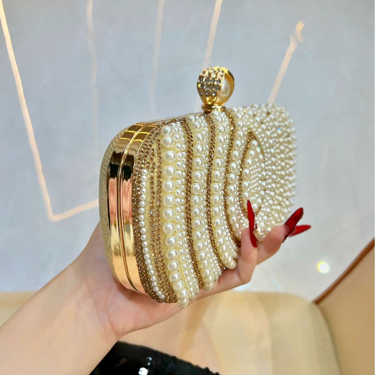 New Pearl Evening Bag Cross-border European and American Retro Women's Handmade Bag Wedding Cheongsam Clutch Bag Handbag