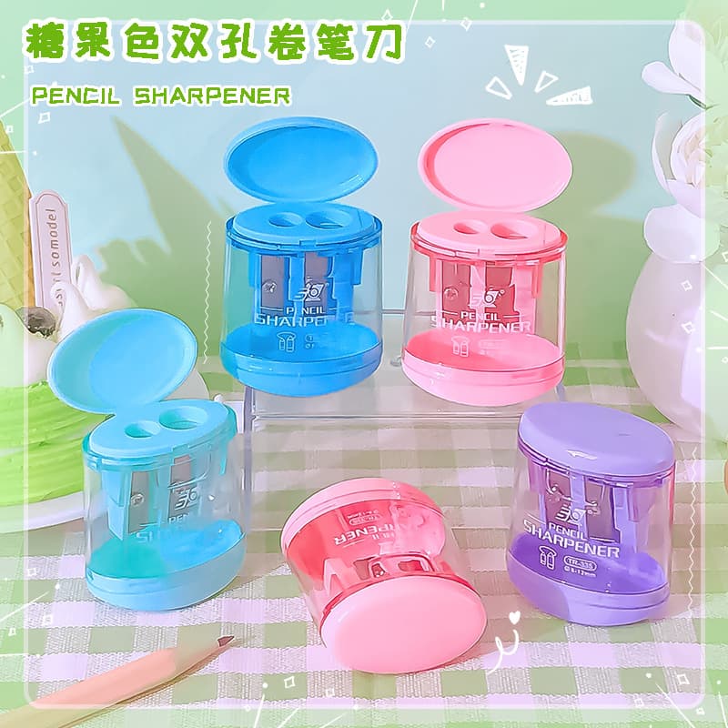 Candy Color Double-Hole Flip-Top Pencil Sharpener Manual Pencil Sharpener for Students High Appearance Mini