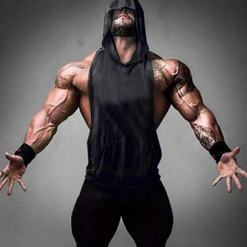 Men's Blank Cotton Vest, Loose Fit, Fitness, Sports Hooded Sweatshirt, Hurdles Training Base Layer Top