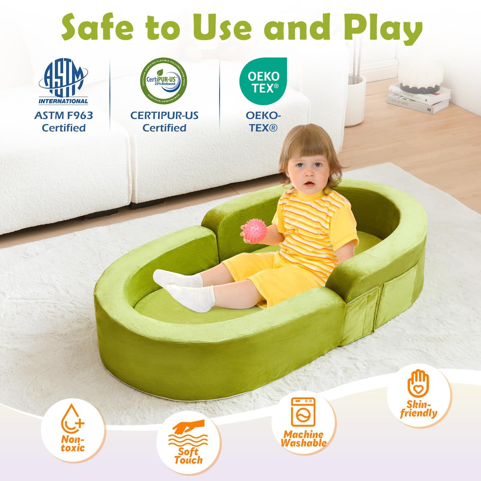 Custom Amazon Toddler Travel Bed 2-in-1 Kids Travel Bed Sofa Chair Foldable Portable Toddler Bed