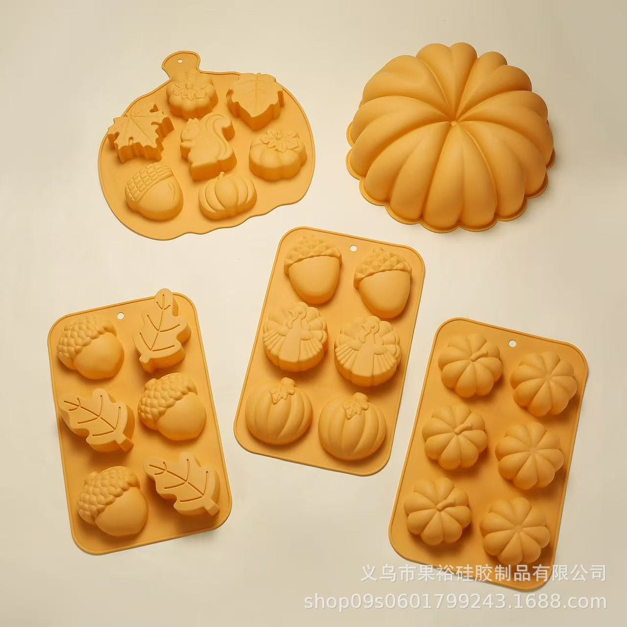 Cross-Border Silicone Cake Mold with 6 Cavities for Pumpkin Leaves, Handmade Soap Mold, DIY Home Baking, Halloween Harvest Festival Pumpkin