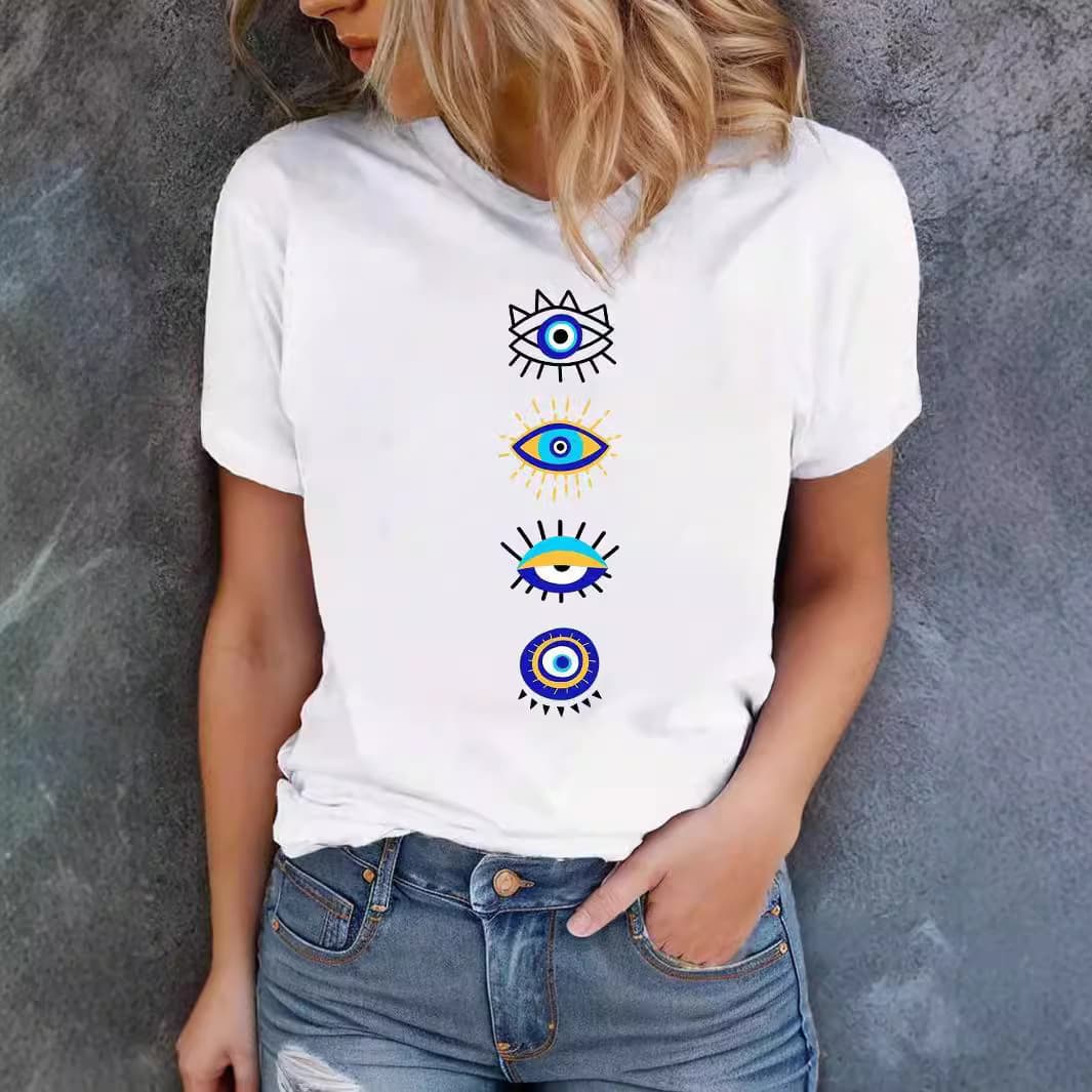2024 Cross-border Short-sleeved European and American Summer New Style Glasses Printed Round Neck Short-sleeved T-shirt Comfortable and Casual