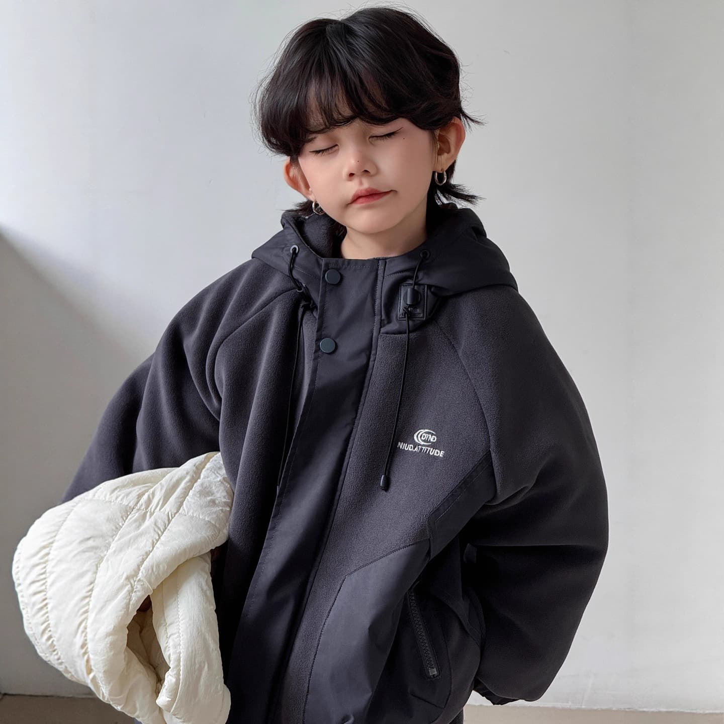 Boys' Outdoor Winter Polar Fleece Hooded Cold-Proof Warm Windbreaker Jacket Workwear