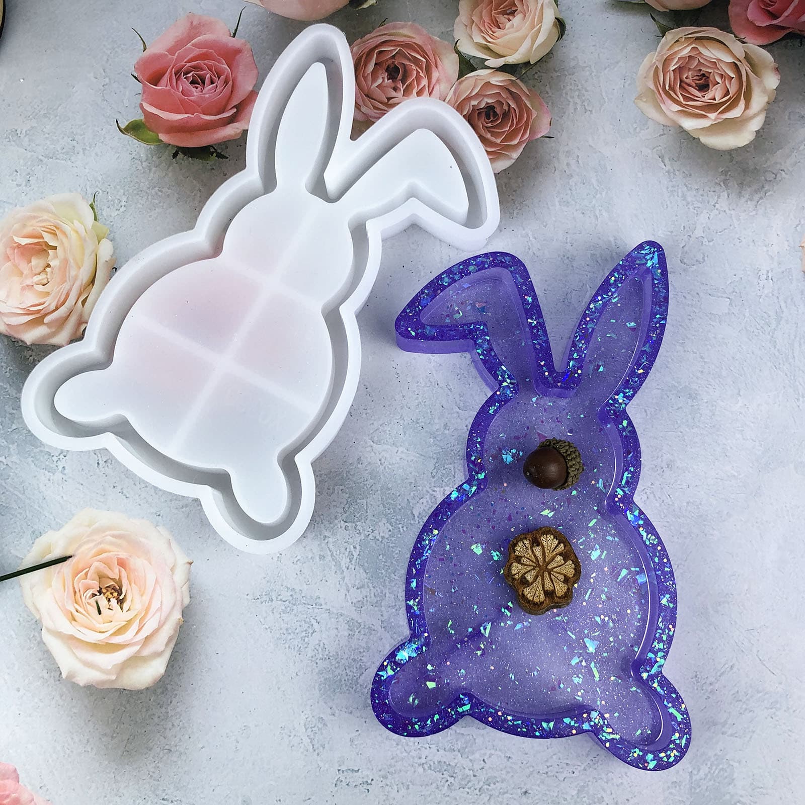 X0390 rabbit tray decoration mold, tray DIY silicone mold