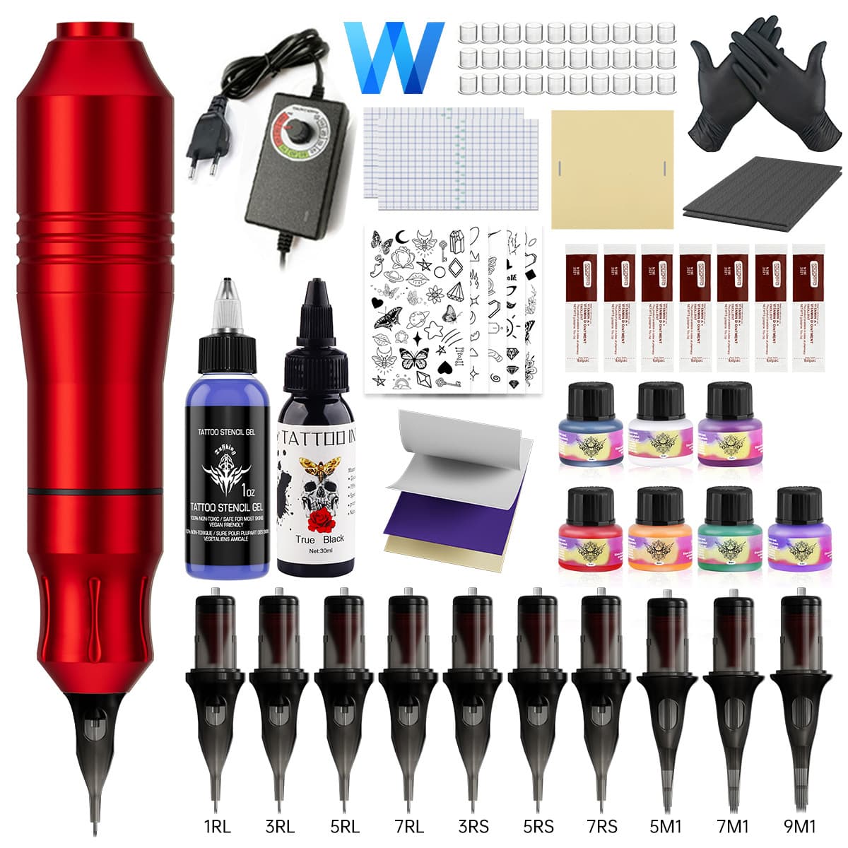 Best-Selling Beginner Tattoo Kit with Motor Tattoo Pen, Full Set for Lining and Shading, Includes 20 Colors of Ink