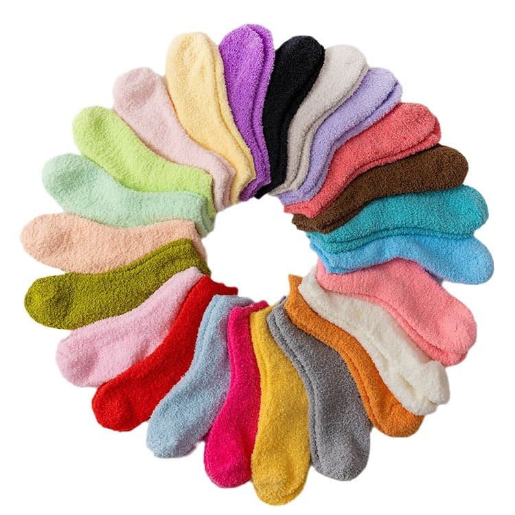 Solid Color Coral Fleece Socks for Men and Women Autumn and Winter Sleep Socks Thickened Half-Fleece Socks Mid-Calf Floor Socks Cross-Border Wholesale