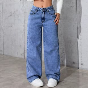 Amazon Wish EU US Cross-border Women's Fashion Straight High-waist Loose Wide-leg Jeans