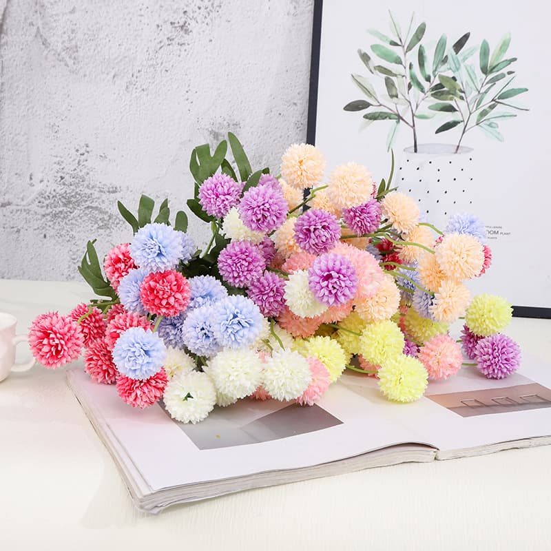 Lily of the Valley 5-Head Pompom Chrysanthemum Artificial Flowers Fake Flowers Wedding Artificial Flower Cross-Border Trade Flower Material Floristry Wholesale
