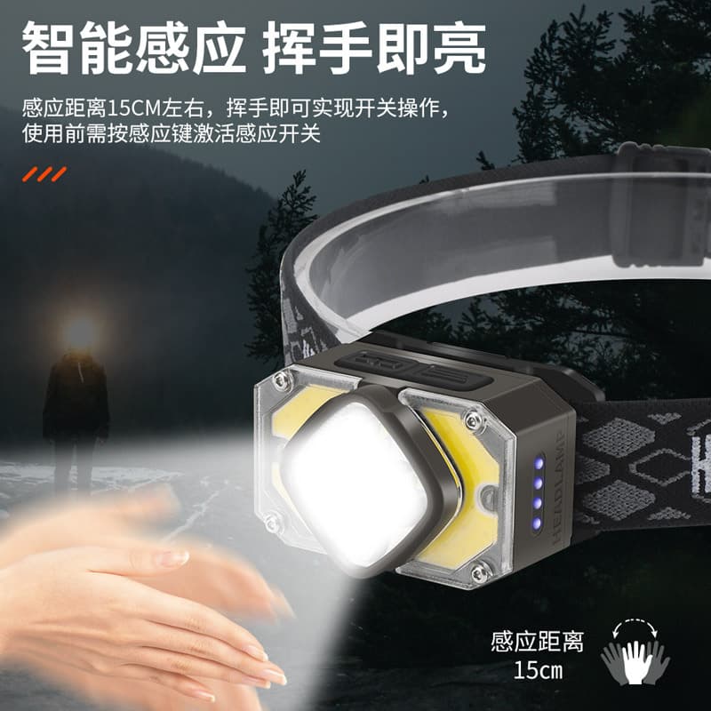 New COB Sensor Headlamp with Built-in Battery USB Rechargeable Waterproof Headlamp for Night Fishing and Running