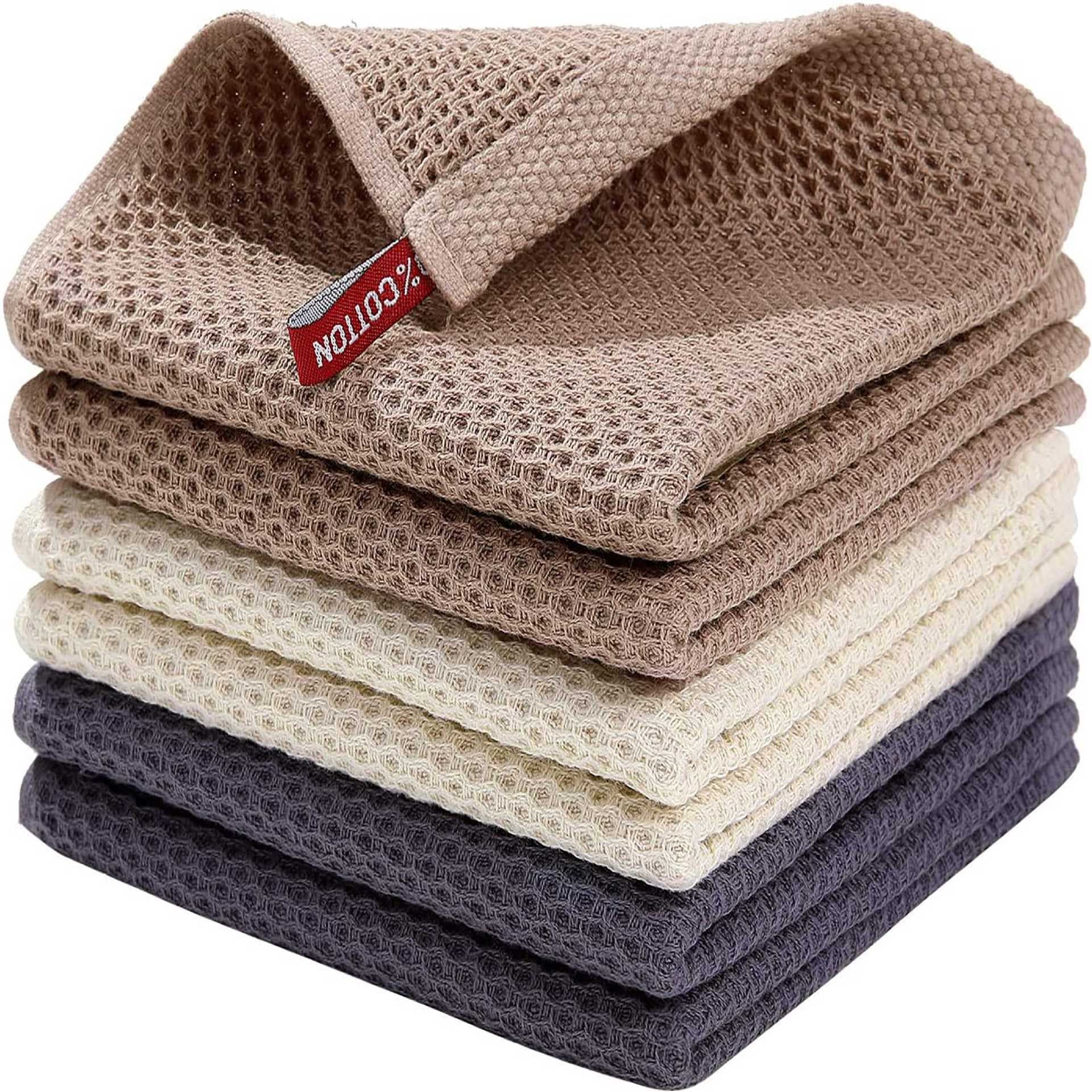 Amazon best-selling pure cotton honeycomb kitchen square towel set, easy to clean with hook, waffle square towel wholesale