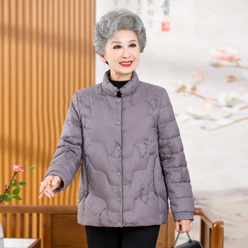 New style 90% white duck down down jacket for middle-aged and elderly women, short top, cotton coat, stylish printed coat for grandma, winter wear