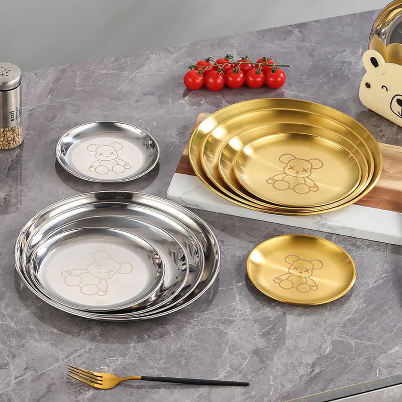 Stainless Steel Round Dish, Commercial Grill Pan, Snack Steak Plate, Home Storage Snack and Bone Small Dish