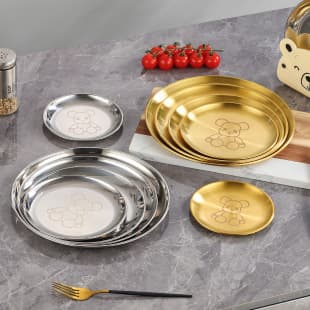 Stainless Steel Round Plate Commercial BBQ Meat Tray Snack Steak Plate Home Storage Snack Bone Small Dish