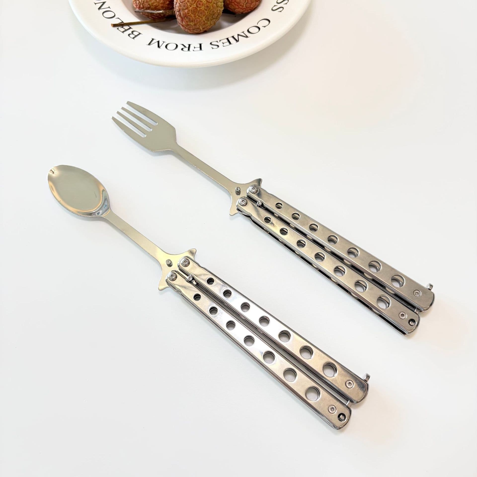 Stainless Steel Butterfly Knife Outdoor Portable Folding Butterfly Practice Fork Spoon CSGO Butterfly Practice Knife Balisong Trainer
