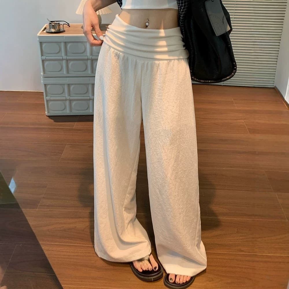 Cool straight-leg pants for women in summer, thin, fashionable, high-waisted, loose, breathable casual pants, sports-style wide-leg pants