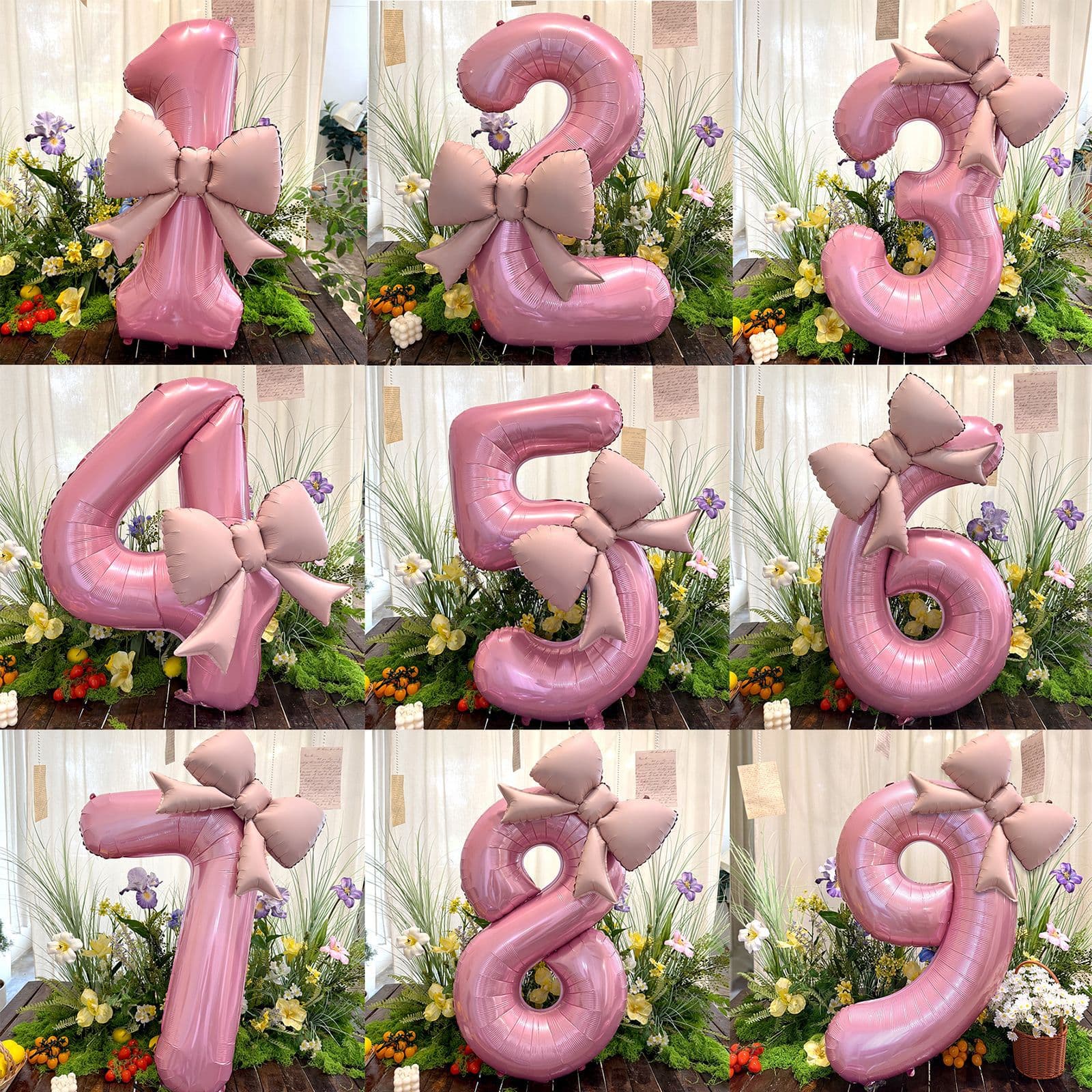 40-inch Pink Bow Number Balloon for Baby's First Birthday Party Decoration, Simple Girl Birthday Setup Props