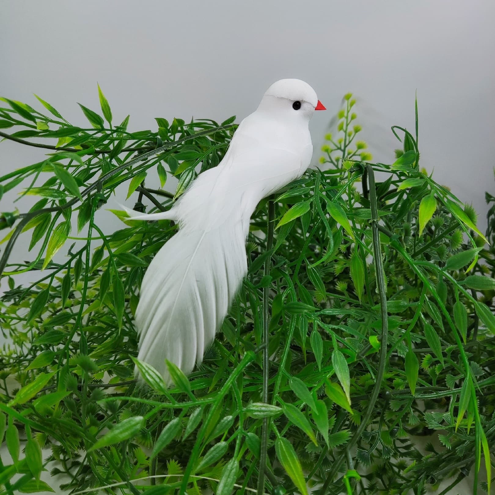 14cm Red Beak White Dove Simulated Feather Bird / Prop Bird White Feathered Bird
